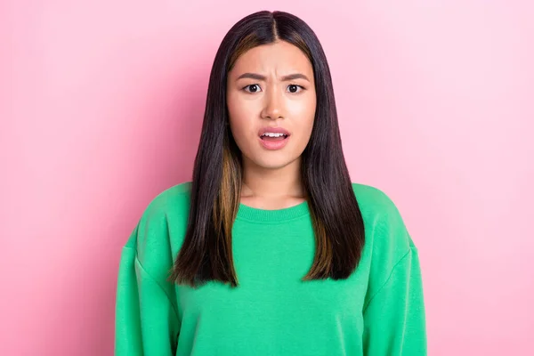 Portrait Photo Young Dissatisfied Staring Vietnamese Lady Wear Stylish Jumper — Foto Stock