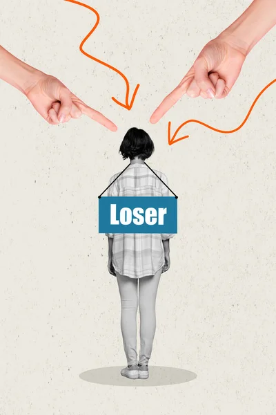 Magazine Template Collage Sad Depressed Lady Loser Label Hated Society — Foto Stock