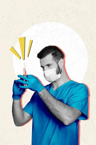 Creative Poster Banner Collage Serious Professional Therapist Man Doctor Prepare —  Fotos de Stock