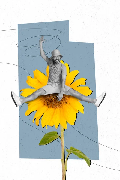 Creative Photo Collage Artwork Poster Picture Funky Man Sitting Sun — Zdjęcie stockowe