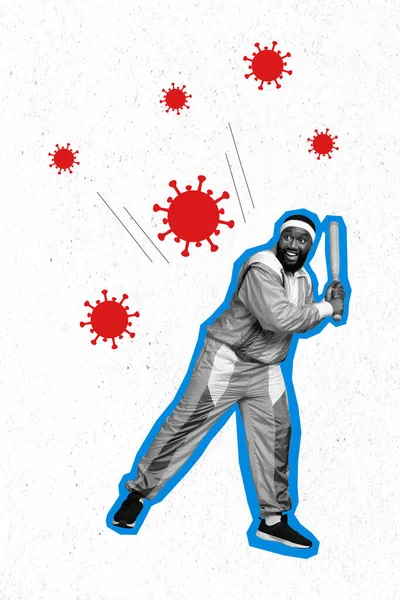 Surreal Poster Collage Strong Man Shooting Baseball Bat Fight Dangerous — Stock Photo, Image