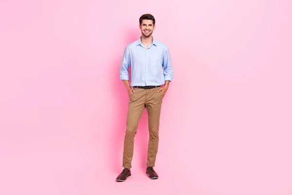 Full Length Photo Good Nice Looking Man Dressed Fashionable Clothes —  Fotos de Stock