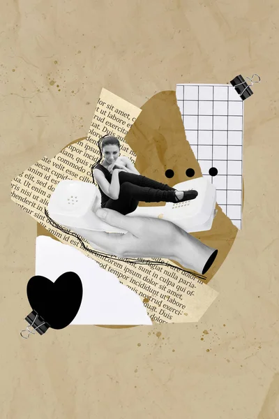 Retro Abstract Creative Collage Artwork Template Arm Holding Lady Sitting — Foto de Stock