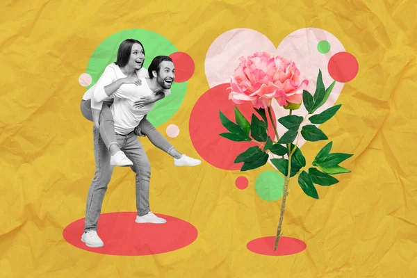 Creative Photo Collage Artwork Graphics Painting Funky Couple Having Fun — Stock Fotó