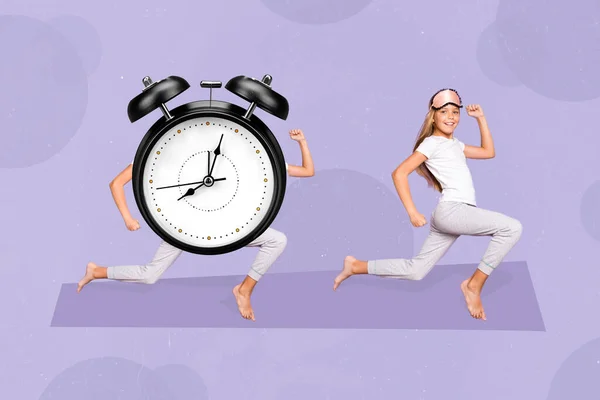 Composite Collage Image Big Bell Ring Clock Legs Running Catch — Stockfoto