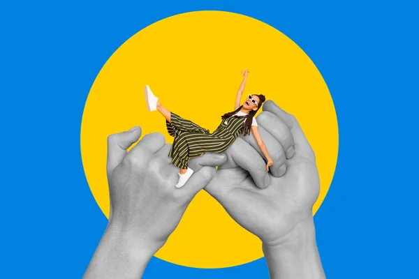 Creative Photo Collage Artwork Poster Postcard Charming Lady Sit Big — Photo
