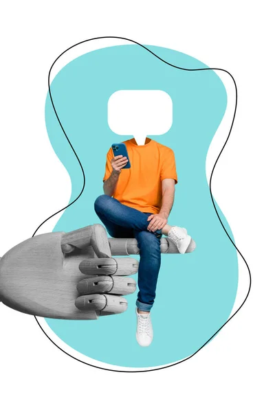 Banner Collage Advert Freak Man Addicted Social Media User Reading — Φωτογραφία Αρχείου