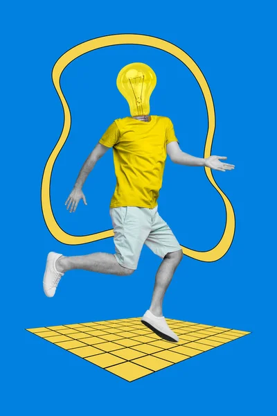 Template Advert Collage Flying Young Person Light Bulb Face Yellow — Stockfoto