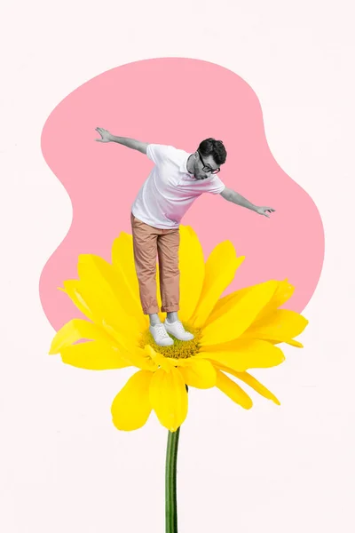Template Magazine Collage Funky Guy Climb High Yellow Bright Daisy — Stok fotoğraf