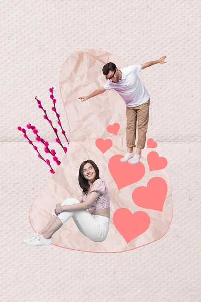 Creative Photo Collage Poster Postcard Magazine Sketch Cute Couple Meeting — ストック写真
