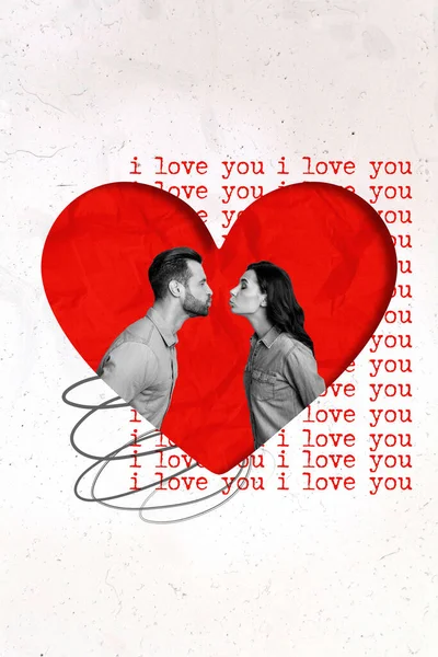 Creative Photo Collage Poster Postcard Happy People Wife Husband Romantic — Stock Fotó