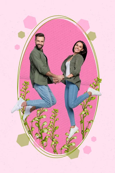 Creative Retro Magazine Collage Image Smiling Happy Married Couple Celebrating — Stockfoto