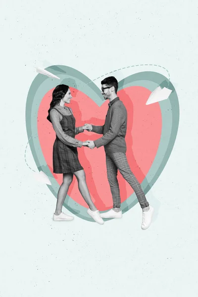 Vertical Photo Artwork Collage Two Students Hands Together Dancing Romantic — Stock Photo, Image