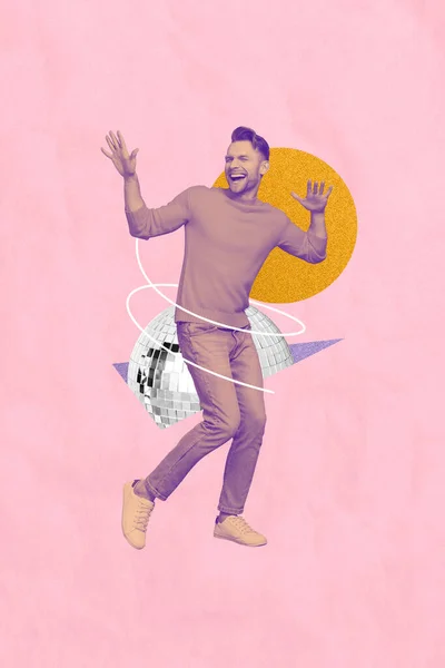 Collage Image Pinup Pop Retro Sketch Carefree Cheerful Guy Dancing — Foto de Stock