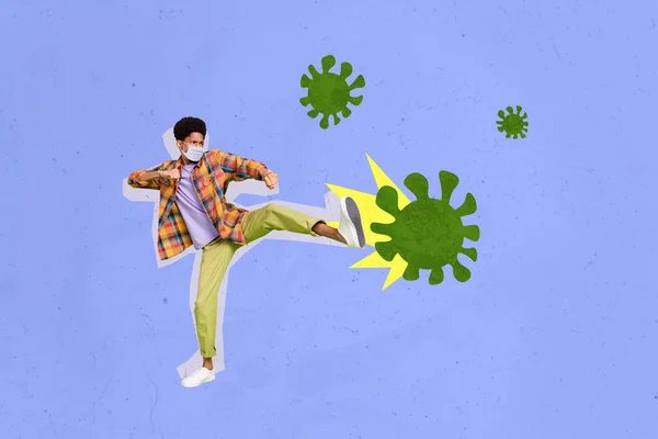 Creative Collage Image Mini Guy Leg Kick Fight Virus Bacteria — Stock fotografie
