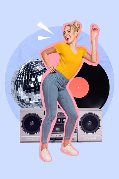 Creative Magazine Banner Collage Youngster Lady Dance Rhythm Occasion Night — Fotografia de Stock