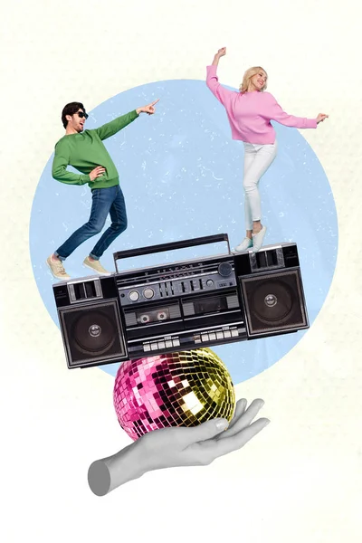 Photo Creative Drawing Picture Poster Postcard Collage Happy People Dancing — Stock Photo, Image