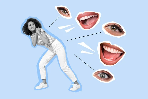 Collage Photo Artwork Design Young Funny Stressed Girl Eyes Watching — Stock Photo, Image