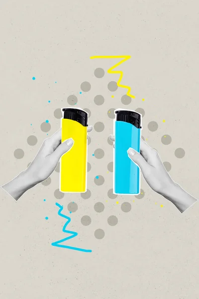 Collage Photo Concept Stop War Ukraine Gas Lighter Blue Yellow — Stock Photo, Image