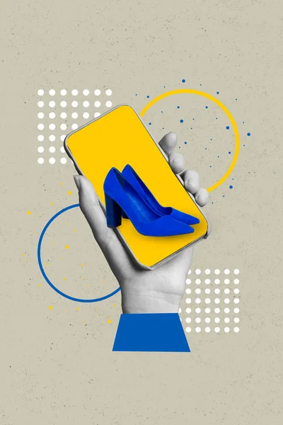 Retro Abstract Creative Artwork Template Collage Woman Hand Hold Device — стоковое фото