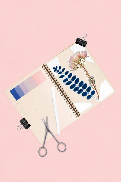 Collage Photo Abstract Objects Creating Beautiful Things Homework Scissors Lying — стоковое фото
