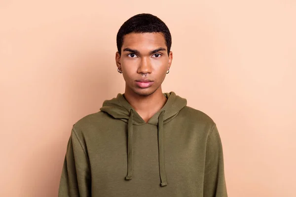 Photo Cool Attractive Young Man Wear Green Khaki Sweatshirt Isolated — Photo