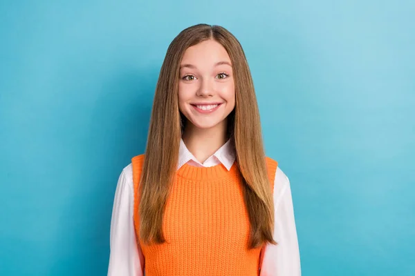 Photo Young Teenager Cheerful Smiling Schoolgirl Wear College Uniform Smiling — Foto de Stock
