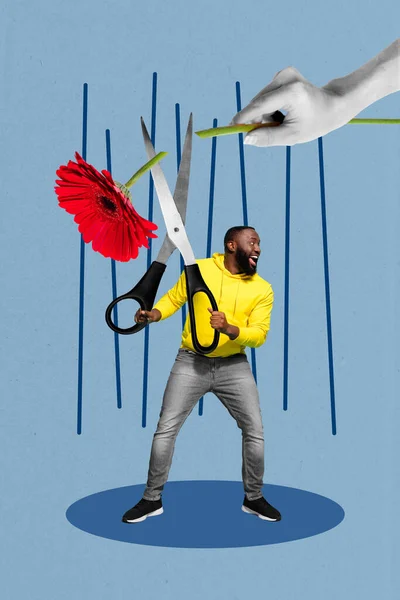Creative Photo Collage Artwork Poster Picture Postcard Joyful Guy Work — Foto de Stock