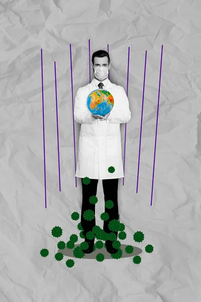 Creative Photo Collage Artwork Postcard Poster Young Scientist Developing Antidote — Stock Photo, Image