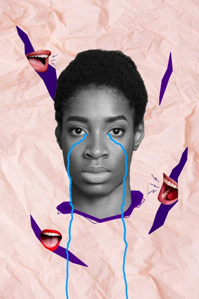 Креативная Фотография Коллаж Обложка Плакат Несчастный Стресс Человек Страдающий Социальным — стоковое фото