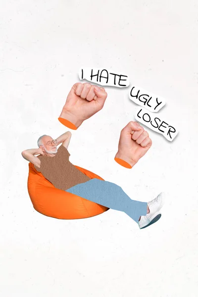 Vertical Collage Picture Big Arms Fists Punch Hate Ugly Loser — Stock Photo, Image
