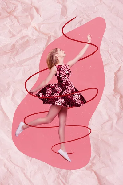 Artwork Collage Photo Active Energetic Jumping Sequins Dress Good Mood —  Fotos de Stock
