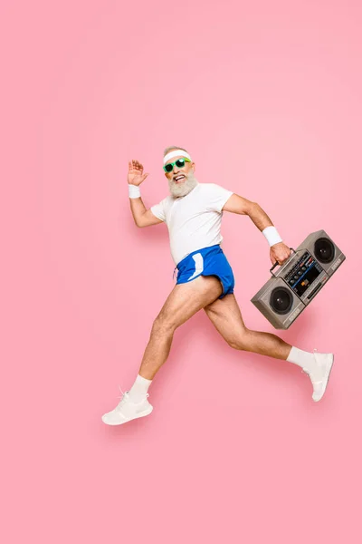 Dreamy Cheerful Excited Sporty Aged Funny Sexy Grandpa Eyewear Recorder — ストック写真