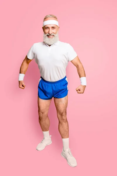 Full Length Cheerful Excited Mature Modern Macho Goofy Cool Competetive — Stock Photo, Image