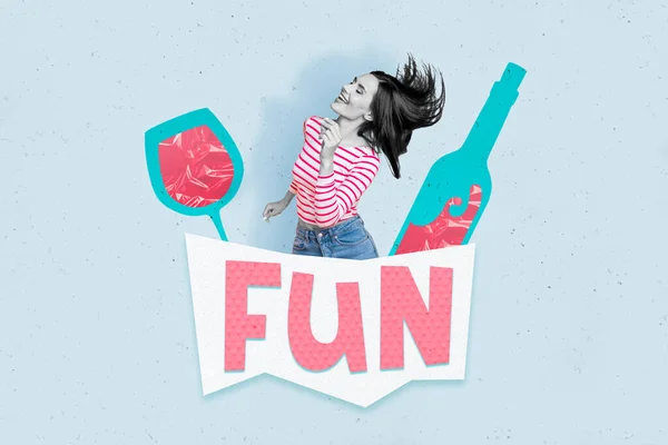 Banner Graphics Painting Collage Funky Woman Dancing Energetic Drink Merlot — Stockfoto