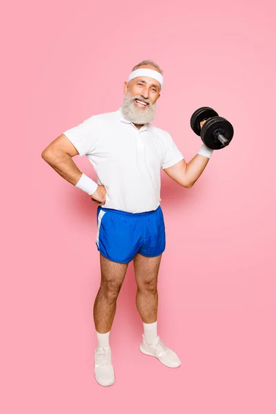 Full Length Cool Crazy Insane Emotional Active Grandpa Win Happiness — Stock Photo, Image