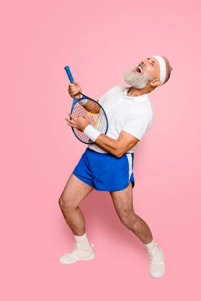 Longitud Completa Sexy Emocionalmente Fresco Pensionista Abuelo Practicando Música Rock —  Fotos de Stock