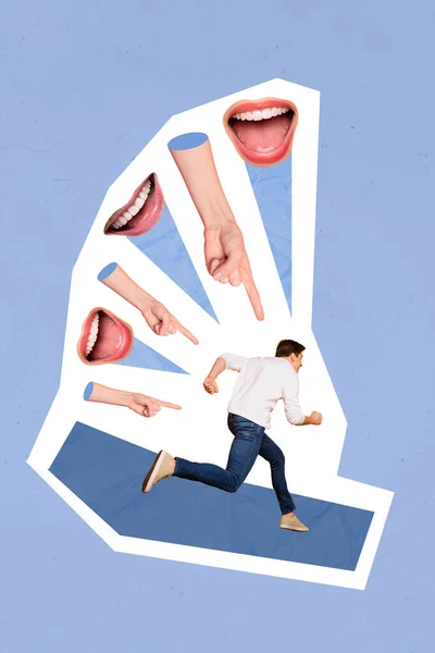 Vertical Collage Picture Arms Point Fingers Big Talking Mouth Abuse —  Fotos de Stock