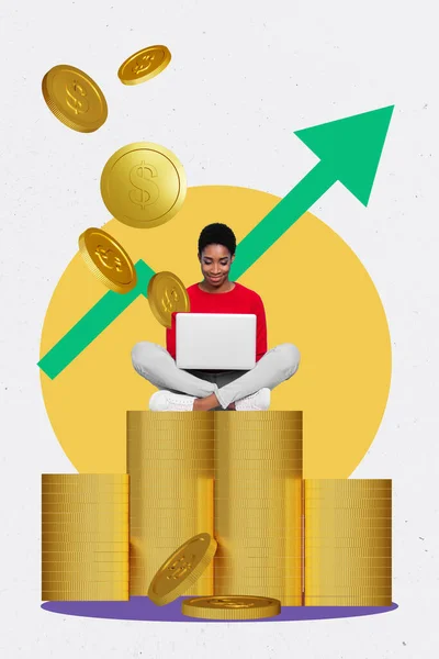 Creative Retro Magazine Collage Image Smiling Guy Lady Earning Money — Stock Photo, Image