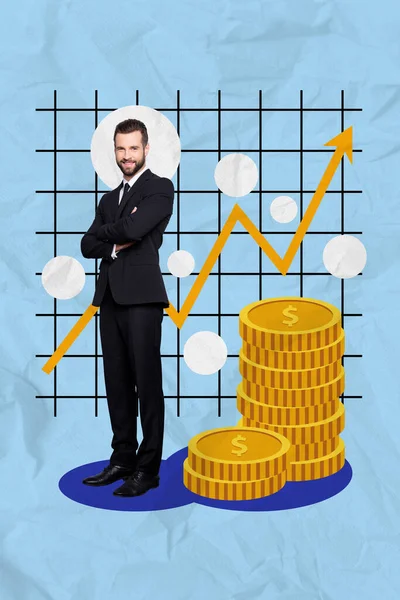 Vertikale Collage Bild Von Positiven Corporate Mann Gefalteten Armen Tragen — Stockfoto