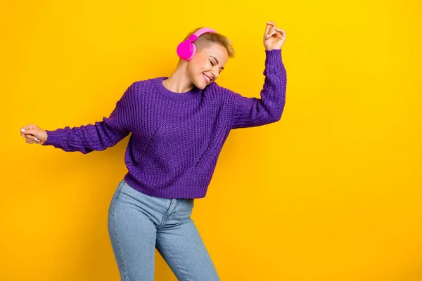 Photo Positive Optimistic Adorable Lady Hipster Eyes Closed Chill Vibe — Stockfoto