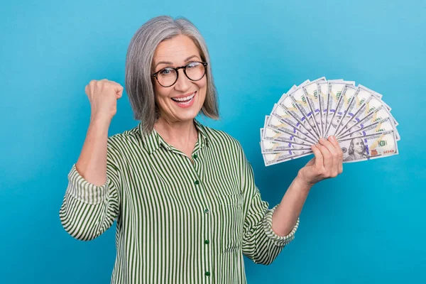 Portrait Photo Mature Aged Pensioner Business Woman Fist Celebrate Much —  Fotos de Stock