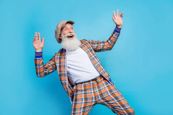 Photo Cheerful Man Plaid Trendy Outfit Chill Relax Rest Karaoke — Stock Photo, Image