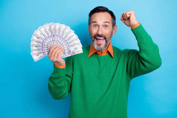 Photo Funny Celebrate Big Lottery Win Excited Middle Age Brunet — Stock Photo, Image