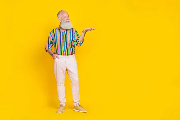 Portrait Positive Old Man Long Beard Wear Colorful Shirt White — стоковое фото