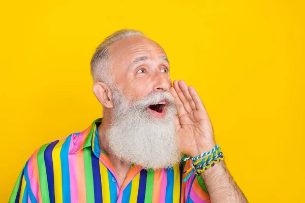 Portrait Cheerful Optimistic Old Man Long Beard Wear Colorful Shirt — Stock Photo, Image