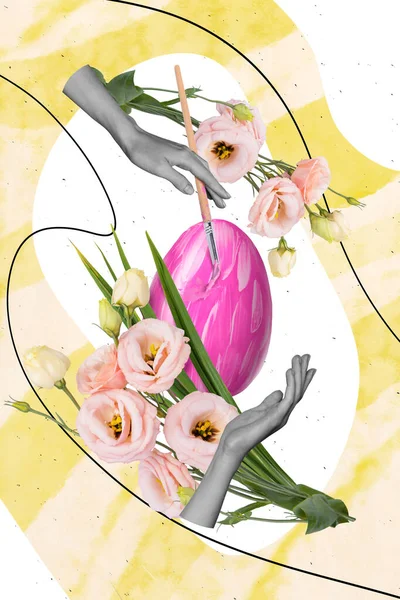 照片素描拼图图画手刷花粉色食蛋的图画孤立的图画背景 — 图库照片