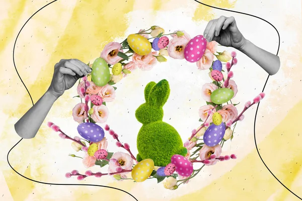 콜라주 만화가 귀여운 토끼알 장식을 만들어 무기의 — 스톡 사진