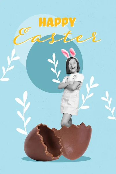 Artwork Časopis Koláž Obrázek Usmívající Malé Dítě Stojící Uvnitř Čokolády — Stock fotografie