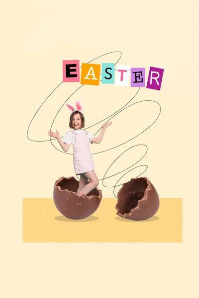 Affiche Bannière Créative Collage Funky Petit Enfant Éclosent Chocolat Lait — Photo